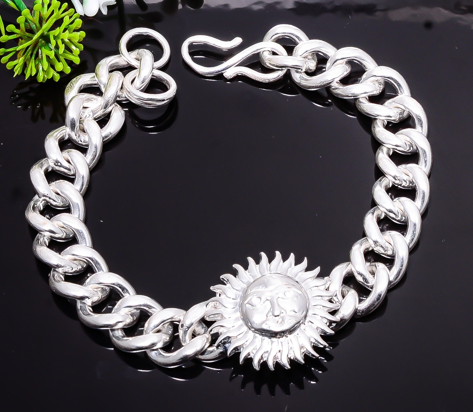 Rajputi men’s 925 silver bracelet with traditional Sun logo design – ethnic handcrafted jewelry